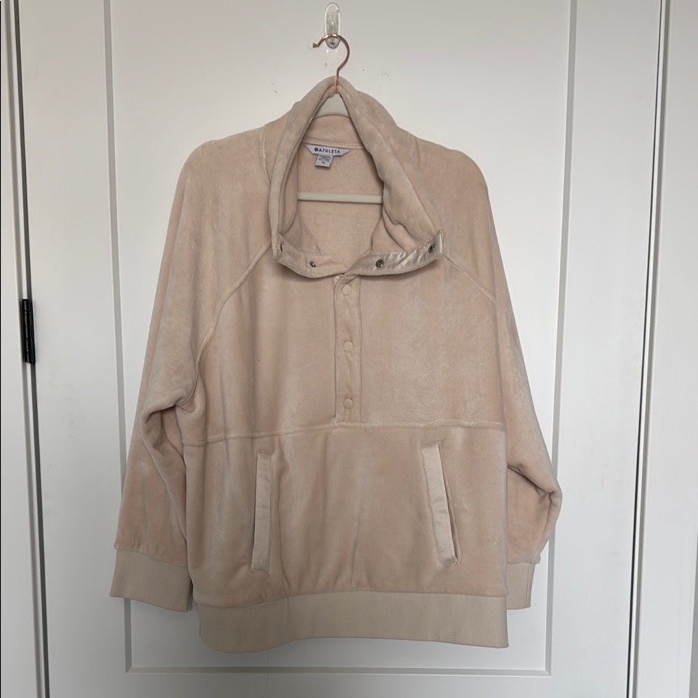 NWT Athleta Recover Cozy Snap Front Tan Pullover Sweatshirt. Size 2X